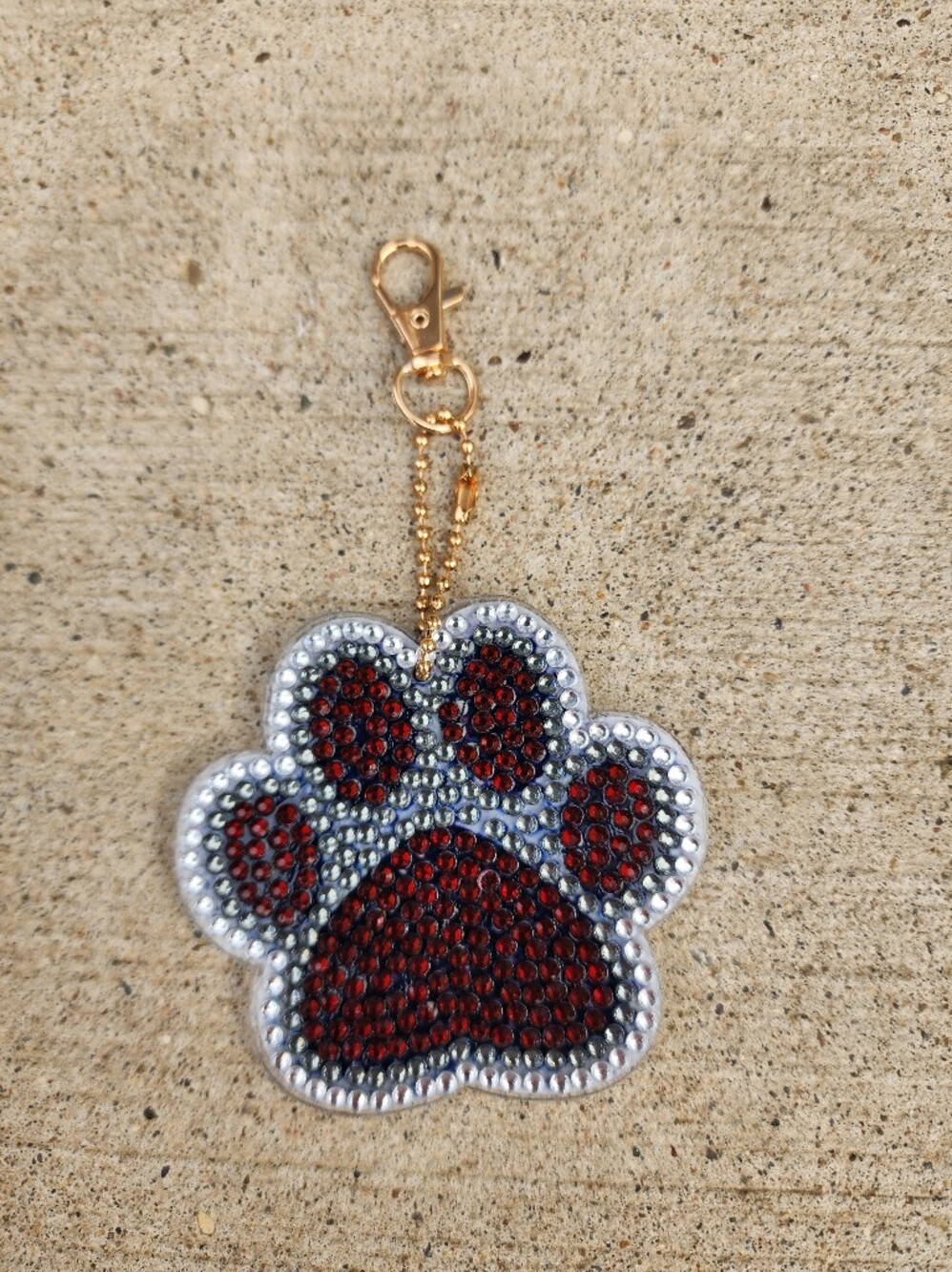 Gold-Tone Paw Rhinestone Key & Card Holder Charm - Red and Silver